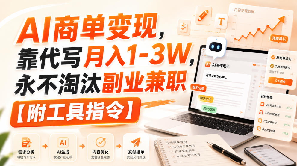 AI商单变现，靠代写月入1-3W，永不淘汰副业兼职【附工具指令】【揭秘】-思丰网赚