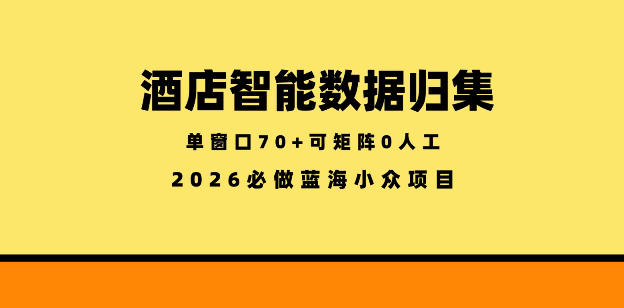 酒店智能数据归集,小众蓝海已经稳定半年之久,单窗口70+零成本矩阵开干【揭秘】-优优云网创