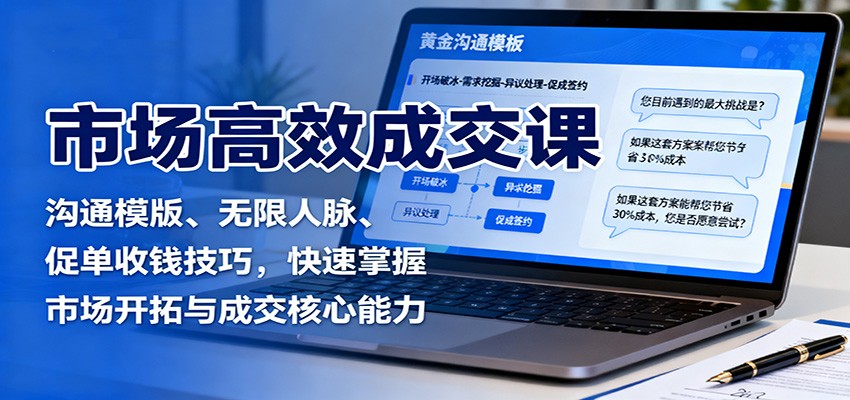 市场高效成交课:沟通模版、无限人脉、促单收钱技巧,快速掌握市场开拓与成交核心能力-优优云网创