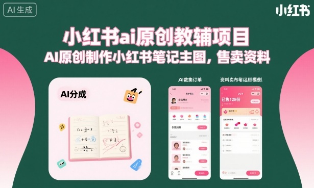 小红书ai原创教辅项目，AI原创制作小红书笔记主图，售卖资料-优优云网创