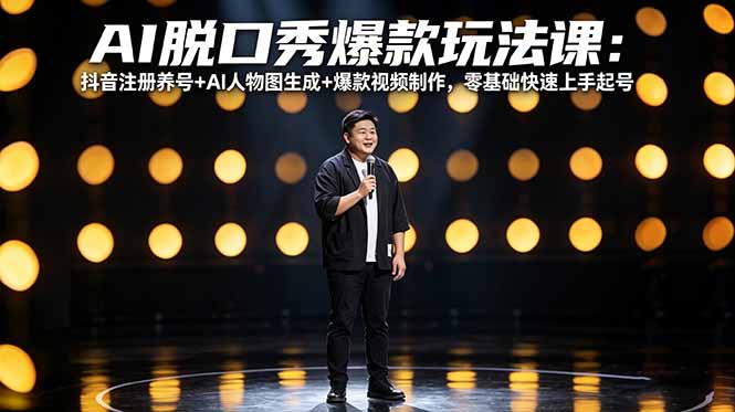 AI脱口秀爆款玩法课:抖音注册养号+AI人物图生成+爆款视频制作,零基础快速上手起号-优优云网创