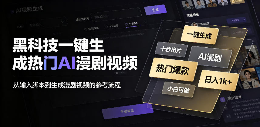 黑科技一键生成热门AI漫剧视频,十秒钟即可搞定,小白也能日入1k+【揭秘】-思丰网赚