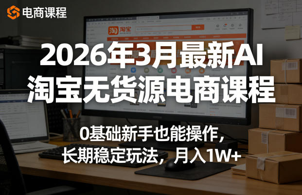 2026年3月最新AI淘宝无货源电商课程,0基础新手也能操作,长期稳定玩法,月入1W+-优优云网创