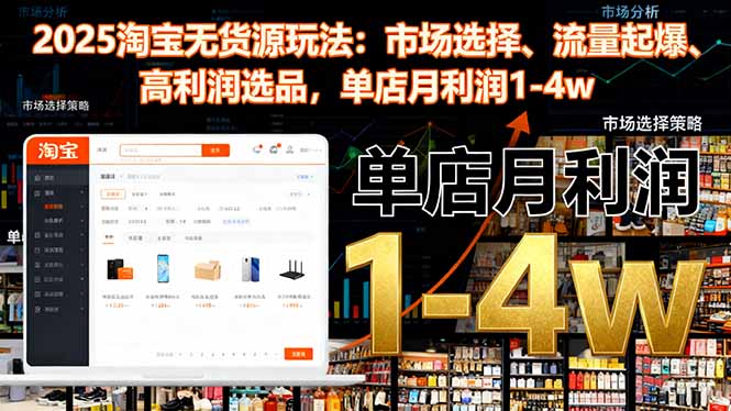 2025淘宝无货源玩法:市场选择、流量起爆、高利润选品,单店月利润1-4w-优优云网创