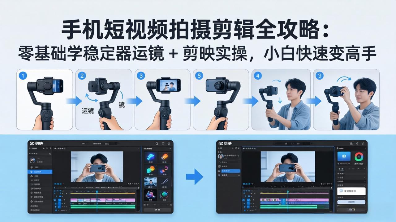 手机短视频拍摄剪辑全攻略:零基础学稳定器运镜 + 剪映实操,小白快速变高手-优优云网创