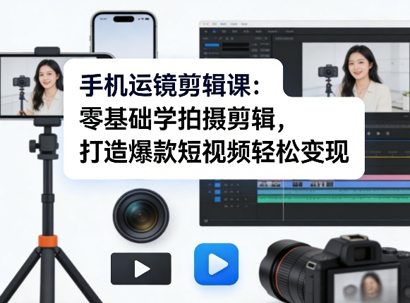 手机运镜剪辑课:零基础学拍摄剪辑,打造爆款短视频轻松变现-优优云网创