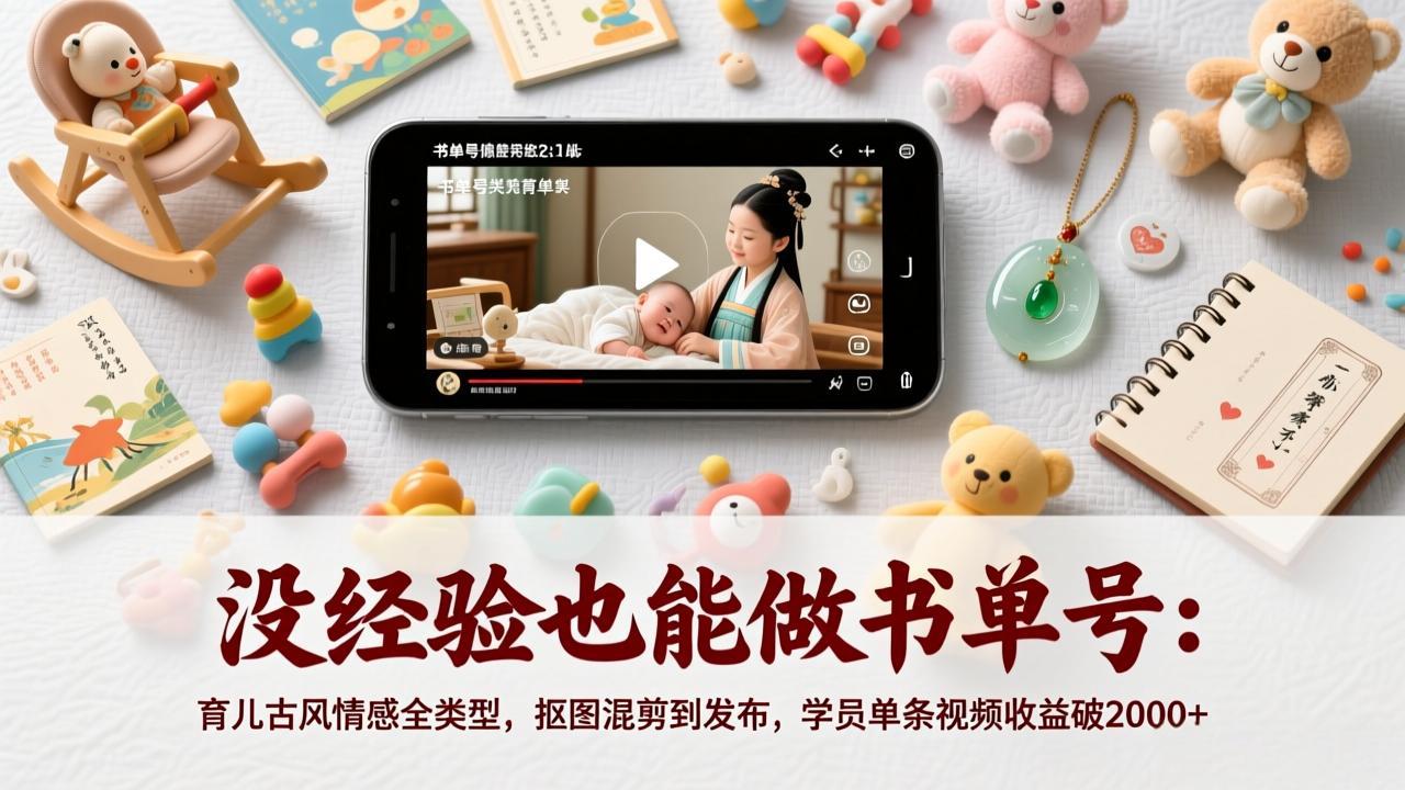 没经验也能做书单号:育儿古风情感全类型,抠图混剪到发布,学员单条视频收益破2000+-优优云网创