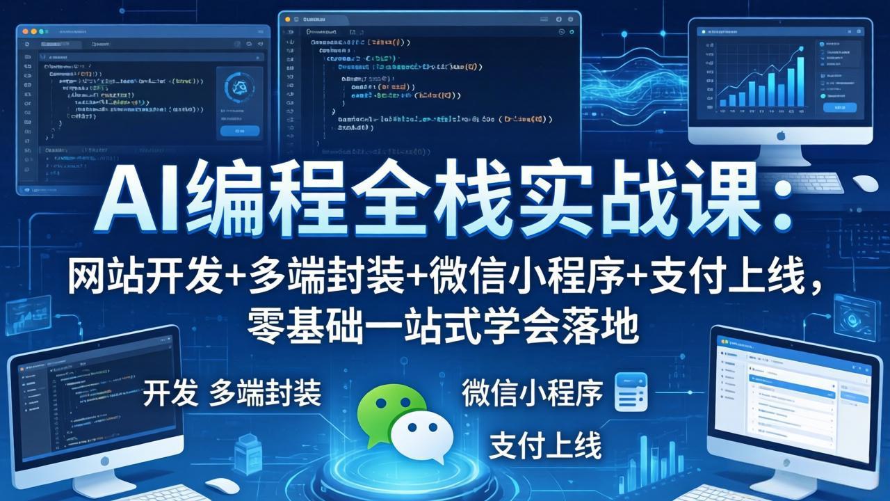 AI编程全栈实战课:网站开发+多端封装+微信小程序+支付上线,零基础一站式学会落地-优优云网创