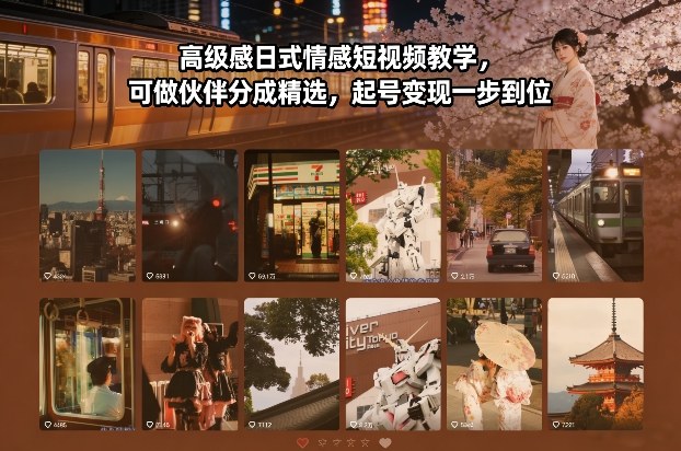 高级感日式情感短视频教学,可做伙伴分成精选,起号变现一步到位-优优云网创