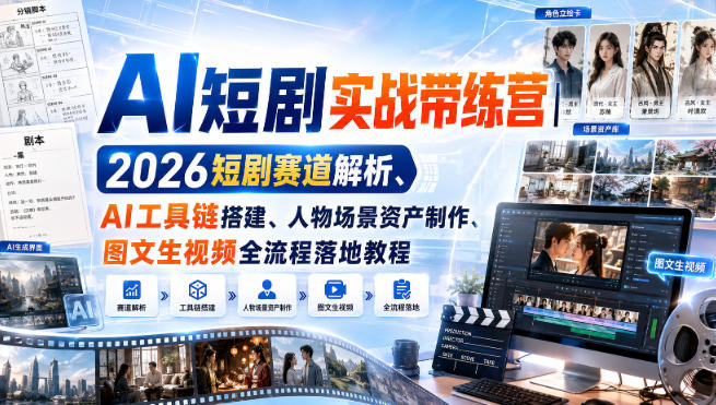 AI短剧实战带练营|2026短剧赛道解析、AI工具链搭建、人物场景资产制作、图文生视频全流程落地教程-思丰网赚