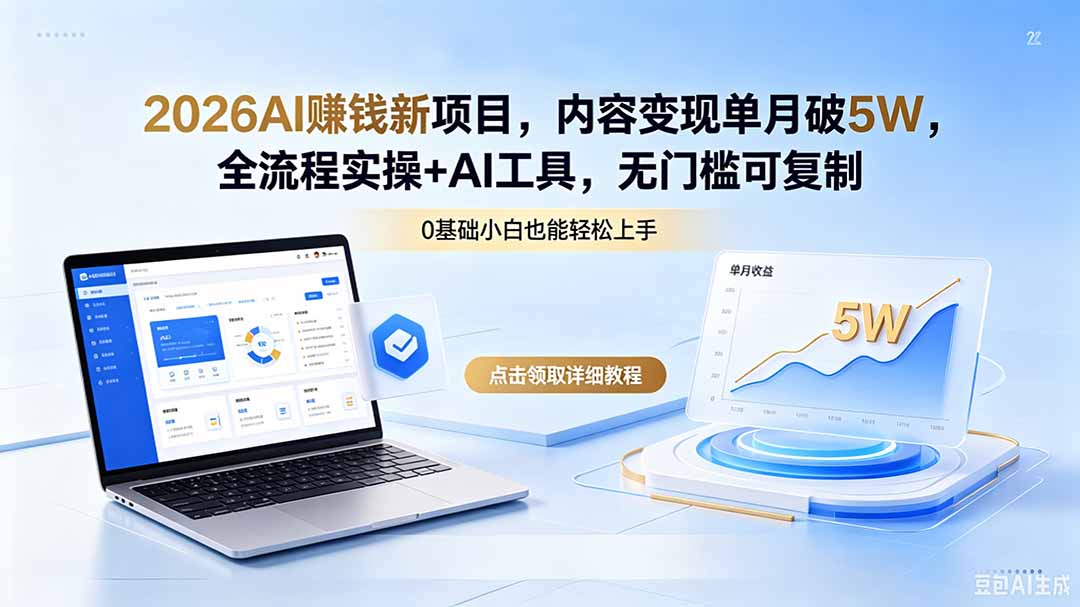 2026AI赚钱新项目,内容变现单月破5W,全流程实操+AI工具,无门槛可复制-优优云网创