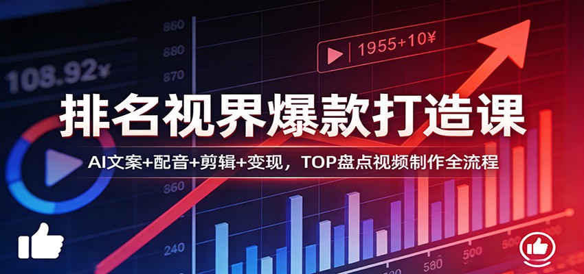 排名视界爆款打造课:AI文案+配音+剪辑+变现,TOP盘点视频制作全流程-优优云网创