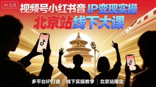 视频号小红书抖音IP变现实操北京站线下大课,40+行业短视频高变现姿势,100+IP高变现实操技术-优优云网创