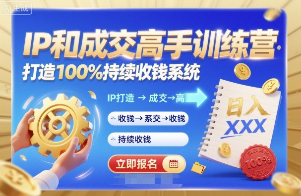 带你成为IP和成交高手的训练营，打造100%持续收钱系统