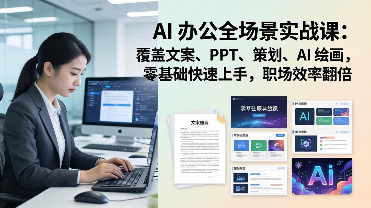 AI 办公全场景实战课:覆盖文案、PPT、策划、AI 绘画,零基础快速上手,职场效率翻倍-优优云网创
