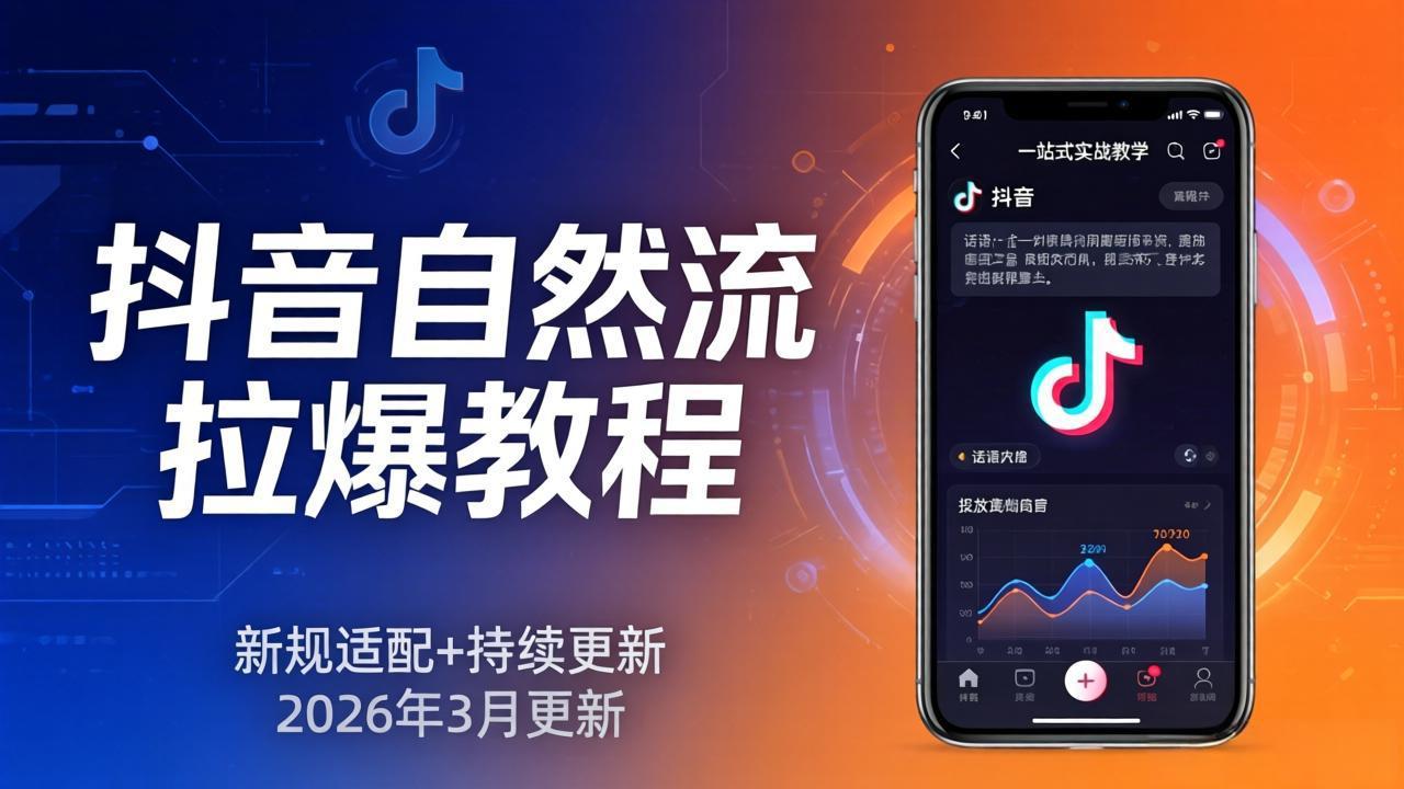 抖音自然流拉爆教程:新规适配+持续更新,话术+投放+起号一站式实战教学(更新26年3月-优优云网创