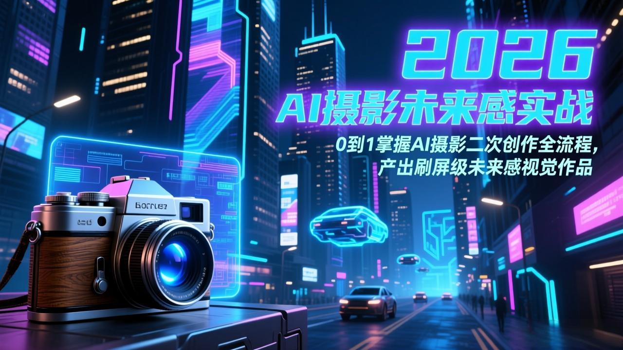 2026 AI摄影未来感实战:0到1掌握AI摄影二次创作全流程,产出刷屏级未来感视觉作品-优优云网创