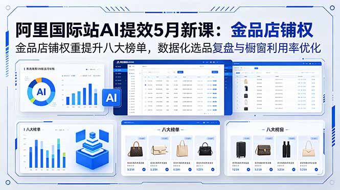 阿里国际站AI提效5月新课：金品店铺权重提升八大榜单，数据化选品复盘与橱窗利用率优化-优优云网创