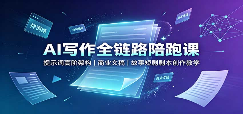 AI写作全链路陪跑课：提示词高阶架构，商业文稿，故事短剧剧本创作教学-思丰网赚