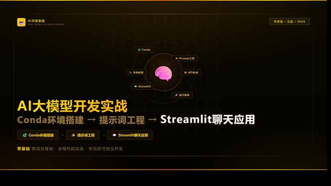 AI大模型开发实战:Conda环境搭建→提示词工程→Streamlit聊天应用,零基础到项目落地-优优云网创