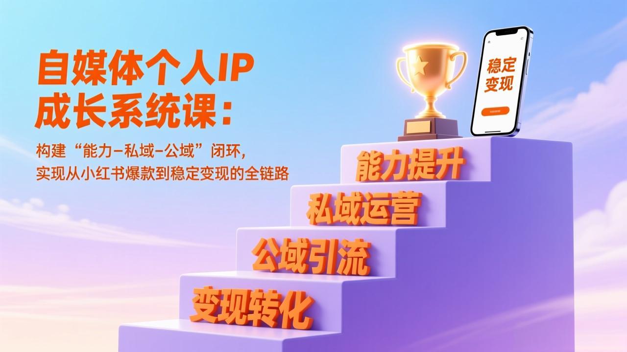 自媒体个人IP成长系统课：构建“能力-私域-公域”闭环，实现从小红书爆款到稳定变现的全链路-优优云网创