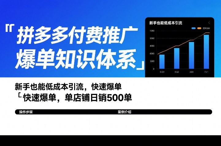 拼多多付费推广爆单知识体系,新手也能低成本引流,快速爆单,单店铺日销500单-优优云网创