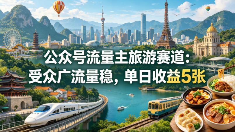 公众号流量主之旅游赛道,受众广+流量稳,平均单日收益5张+-优优云网创