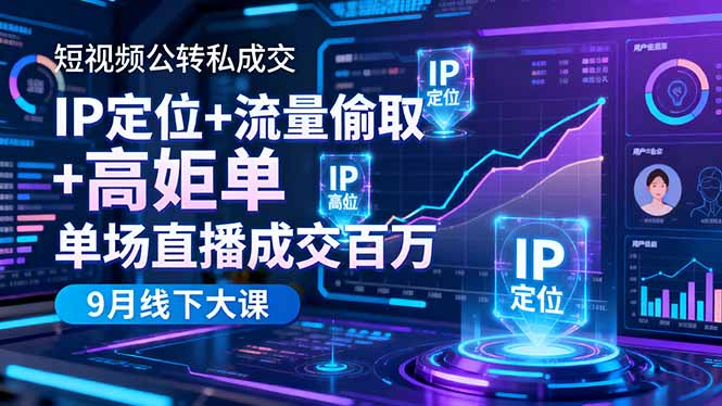 短视频公转私成交9月线下大课,IP定位+流量偷取+高客单,单场直播成交百万-优优云网创