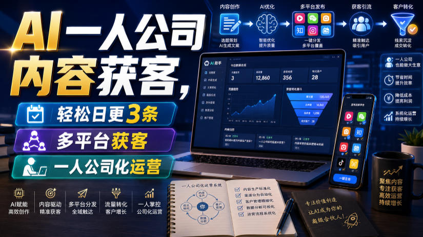 AI一人公司内容获客,轻松日更3条,多平台获客,一人公司化运营(更新0827)-思丰网赚