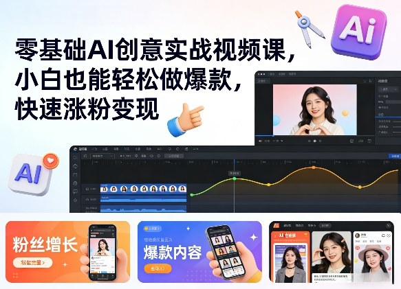 零基础AI创意实战视频课，小白也能轻松做爆款，快速涨粉变现-优优云网创
