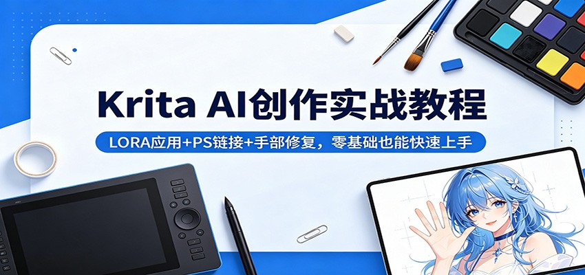 Krita AI创作实战教程：LORA应用+PS链接+手部修复，零基础也能快速上手-优优云网创