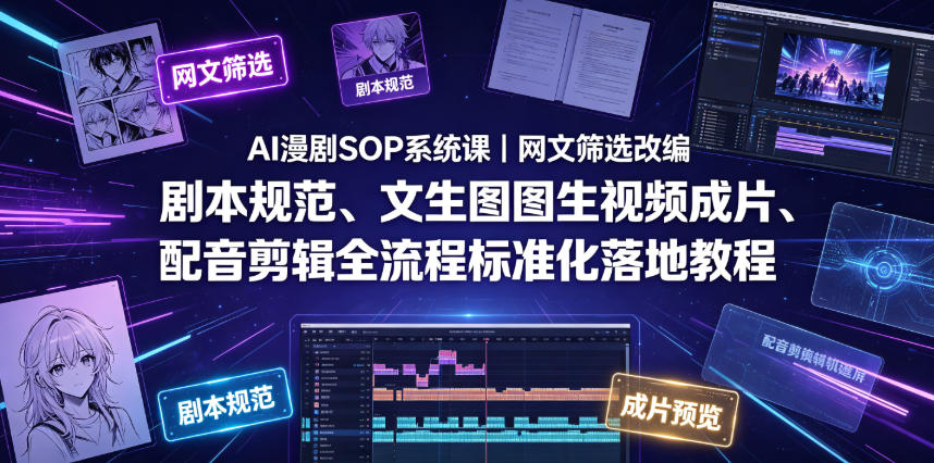 AI漫剧SOP系统课|网文筛选改编、剧本规范、文生图图生视频成片、配音剪辑全流程标准化落地教程(更新0826)-思丰网赚