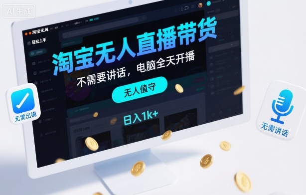 淘宝无人直播带货,不需要出镜,不需要讲话,电脑全天开播,轻松上手,日入1k+【揭秘】-优优云网创