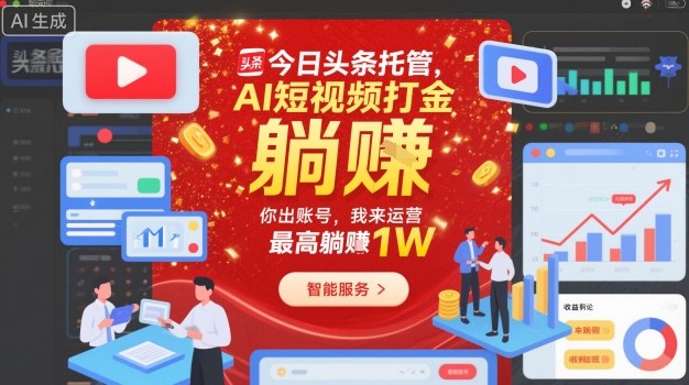 今日头条托管,AI短视频打金,你出账号,我来运营,最高躺賺1W【揭秘】-优优云网创