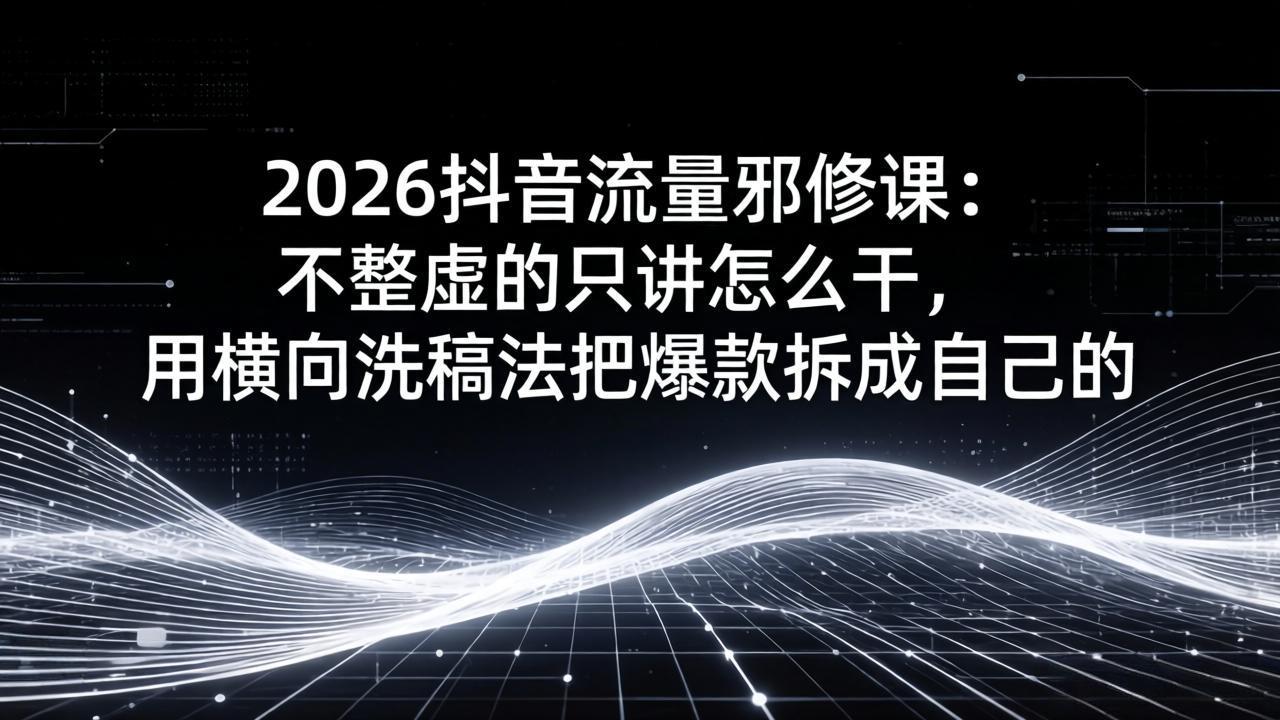 2026抖音流量邪修课:不整虚的只讲怎么干,用横向洗稿法把爆款拆成自己的-优优云网创