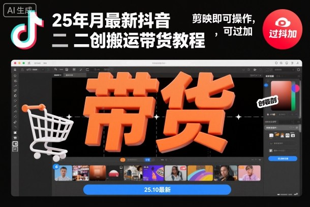 25年10月最新抖音二创搬运带货教程,剪映即可操作,可过抖加-优优云网创