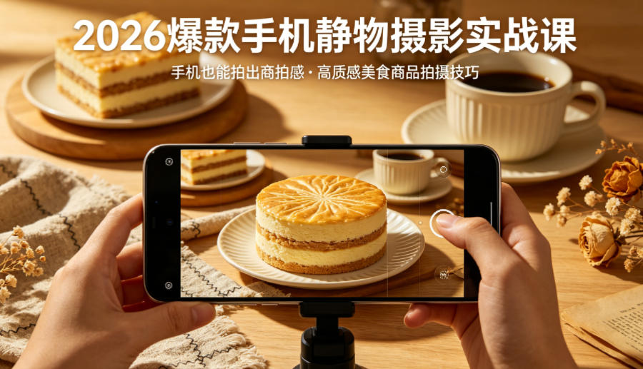 2026爆款手机静物摄影实战课,手机也能拍出商拍感,学会拍出高质感美食商品-优优云网创