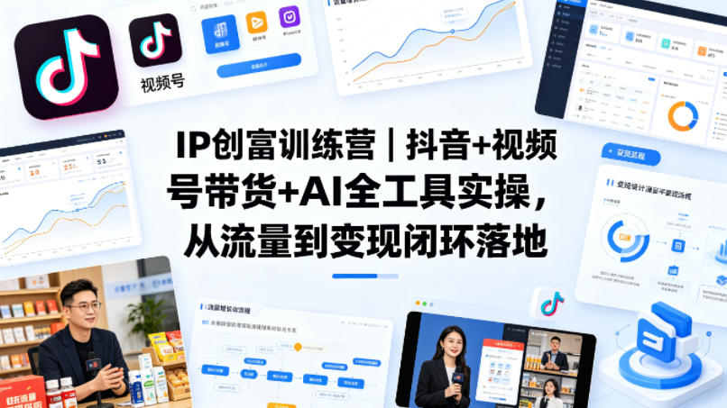 IP创富训练营|抖音+视频号带货+AI全工具实操,从流量到变现闭环落地-优优云网创