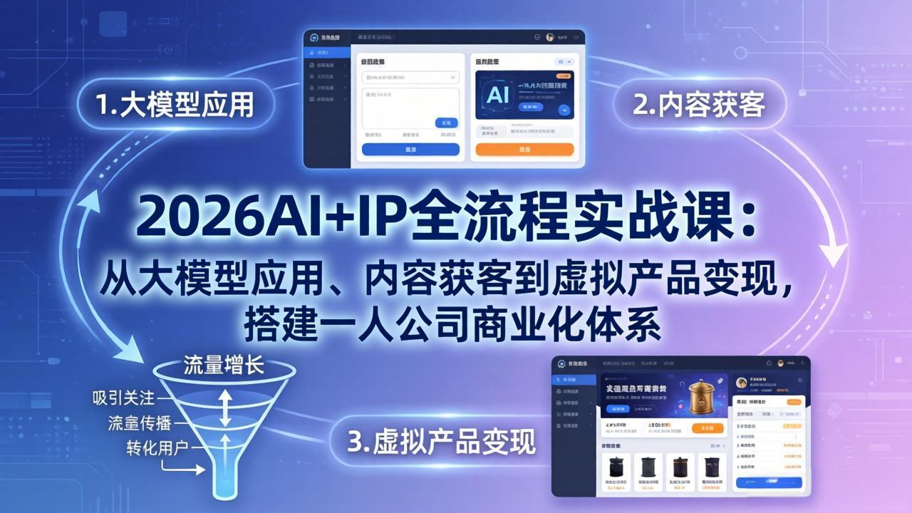2026AI+IP全流程实战课:从大模型应用、内容获客到虚拟产品变现,搭建一人公司商业化体系-优优云网创