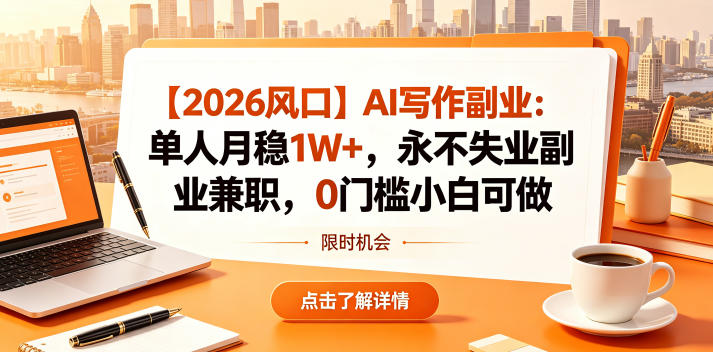 【2026风口】AI写作副业:单人月稳1W+,永不失业副业兼职,0门槛小白可做【揭秘】-优优云网创