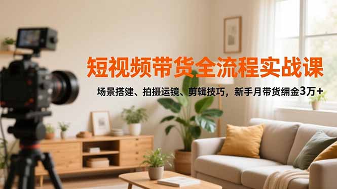 短视频带货全流程实战课,场景搭建、拍摄运镜、剪辑技巧,新手月带货佣金3万+-优优云网创