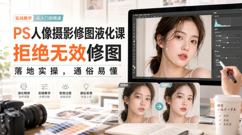 PS人像摄影修图液化课,拒绝无效修图,落地实操,通俗易懂-思丰网赚