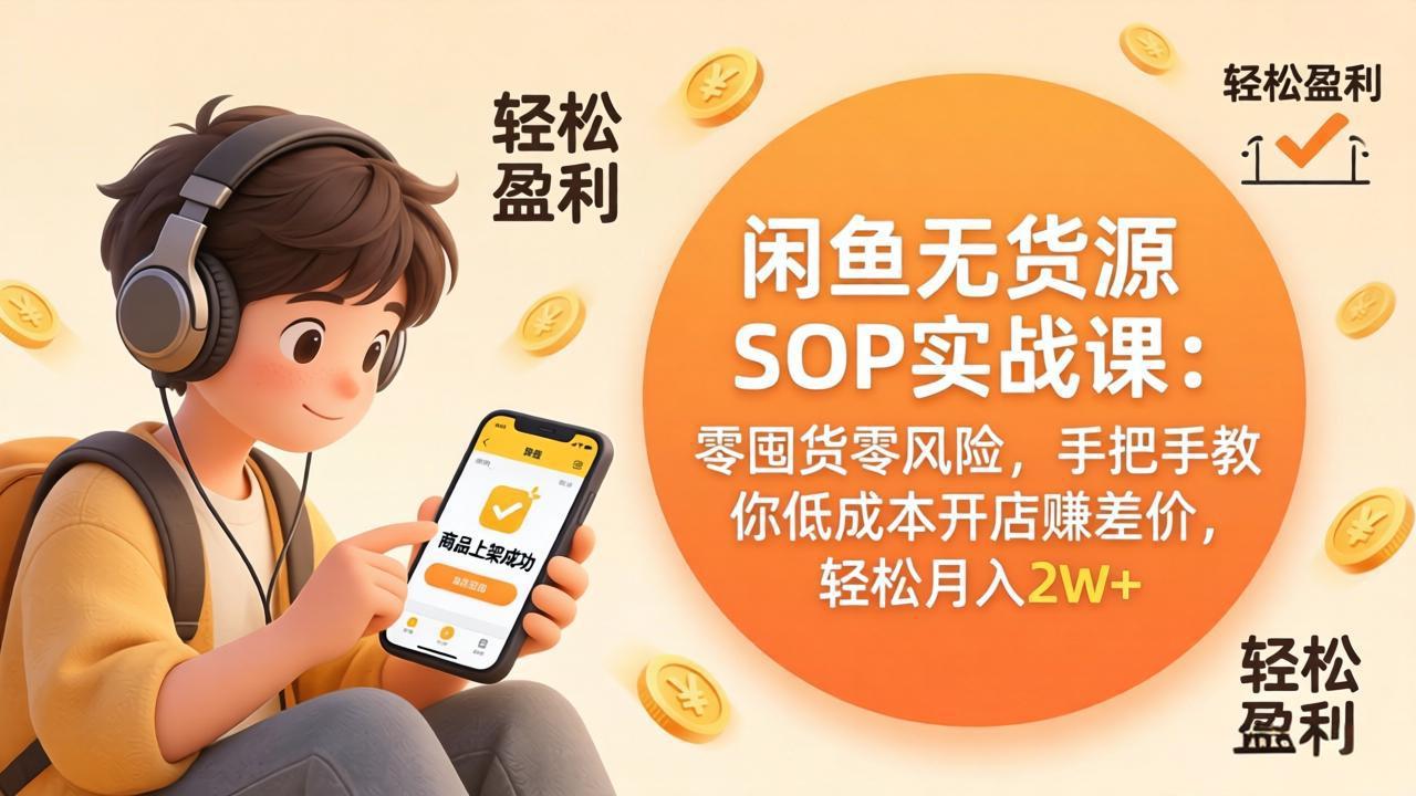 闲鱼无货源SOP实战课:零囤货零风险,手把手教你低成本开店赚差价,轻松月入2w+-优优云网创