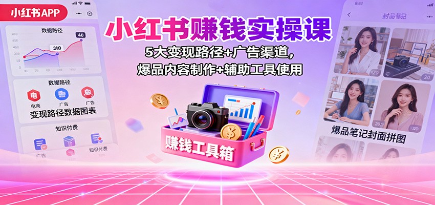 小红书赚钱实操课:5大变现路径+广告渠道,爆品内容制作+辅助工具使用-优优云网创