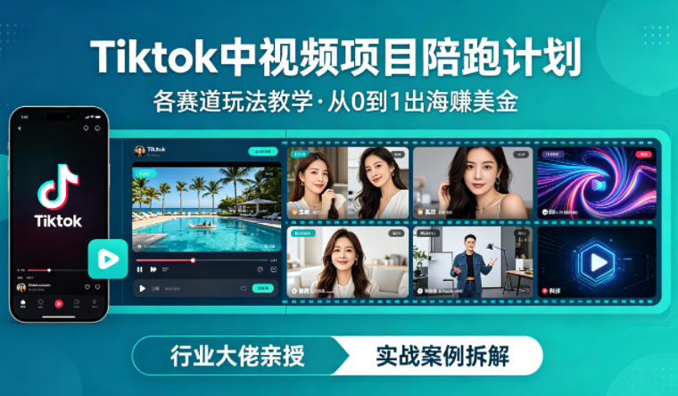 某大佬的Tiktok中视频项目陪跑,涵盖TK各个赛道玩法教学,从0到1出海賺美金-优优云网创