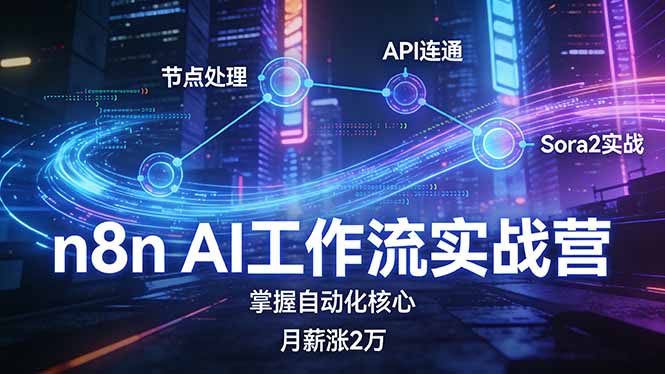 n8n AI工作流实战营,节点处理+API连通+Sora2实战,掌握自动化核心月薪涨2万-优优云网创