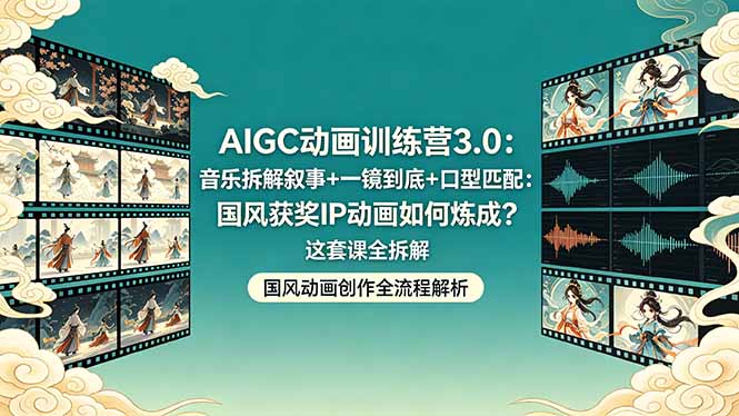 AIGC动画训练营3.0:音乐拆解叙事+一镜到底+口型匹配:国风获奖IP动画如何炼成?这套课全拆解-优优云网创