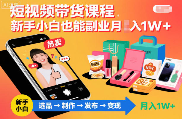 短视频带货课程,新手小白也能副业月入1W+,轻松搞定-优优云网创
