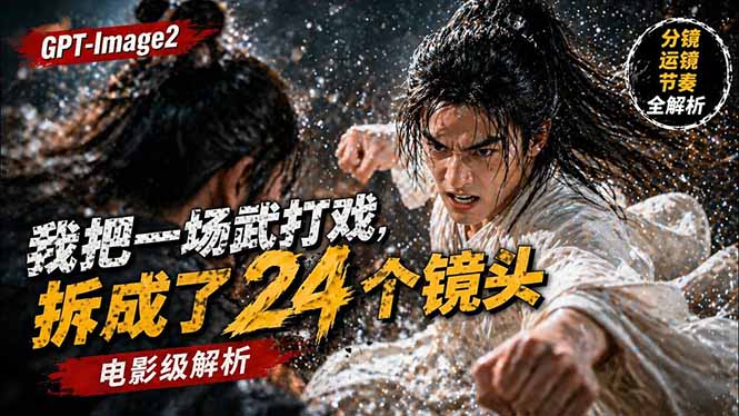 用GPT-Image2,把一段武打对决拆成24个连续镜头,从人物建立、动作衔接、运镜节奏,到情绪爆发-优优云网创