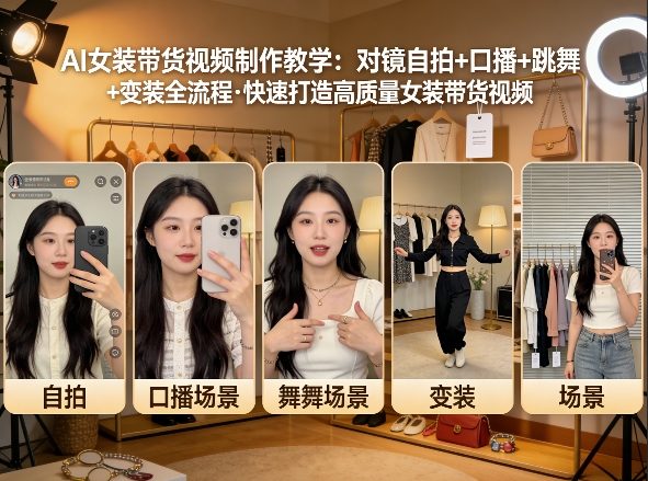 AI女装带货视频制作教学,对镜自拍、口播、跳舞、变装全流程,快速打造高质量女装带货视频-优优云网创